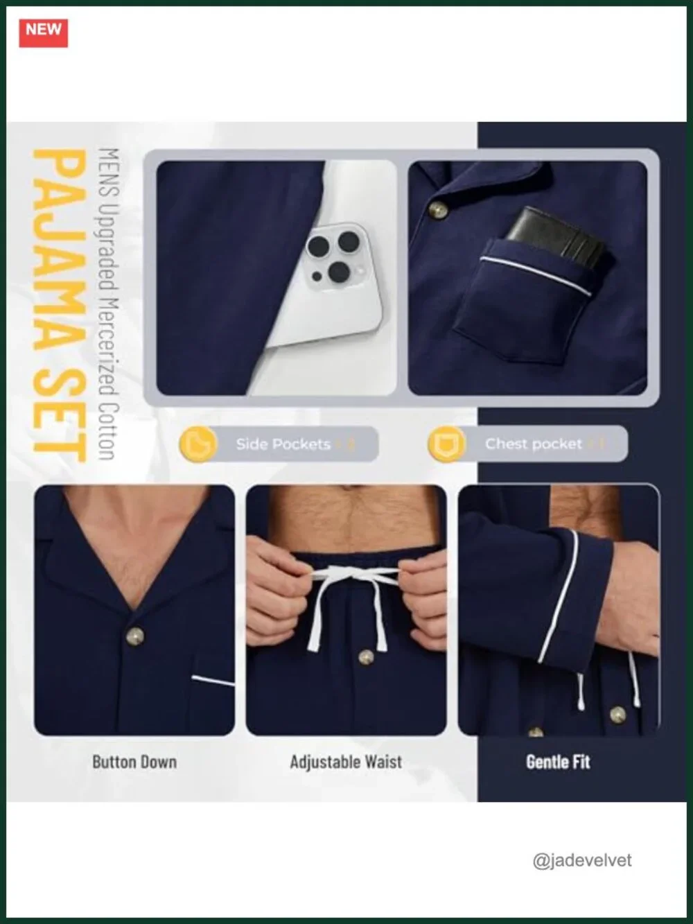 100% Cotton Pajama Set Long Sleeve Button Down Sleepwear for Men